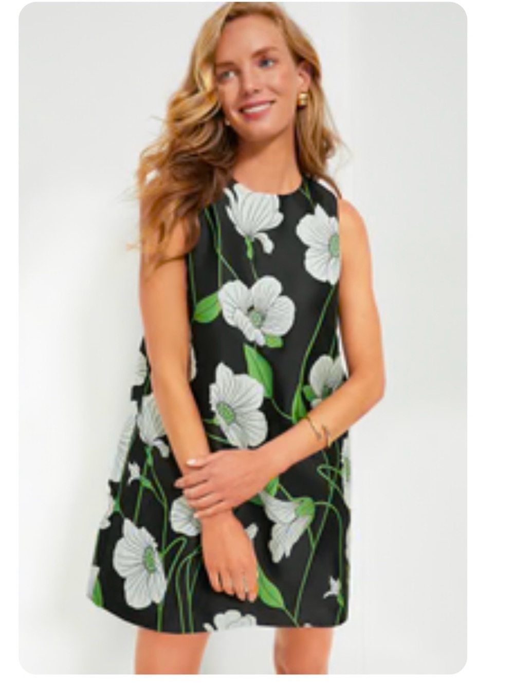 Black & White Floral Sleeveless Shift Dress
